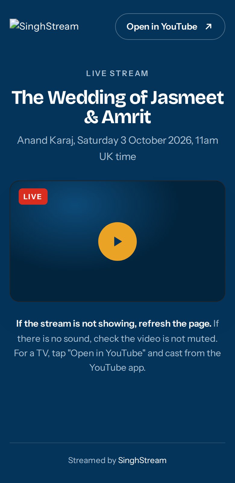 Example of a private event page on a phone
