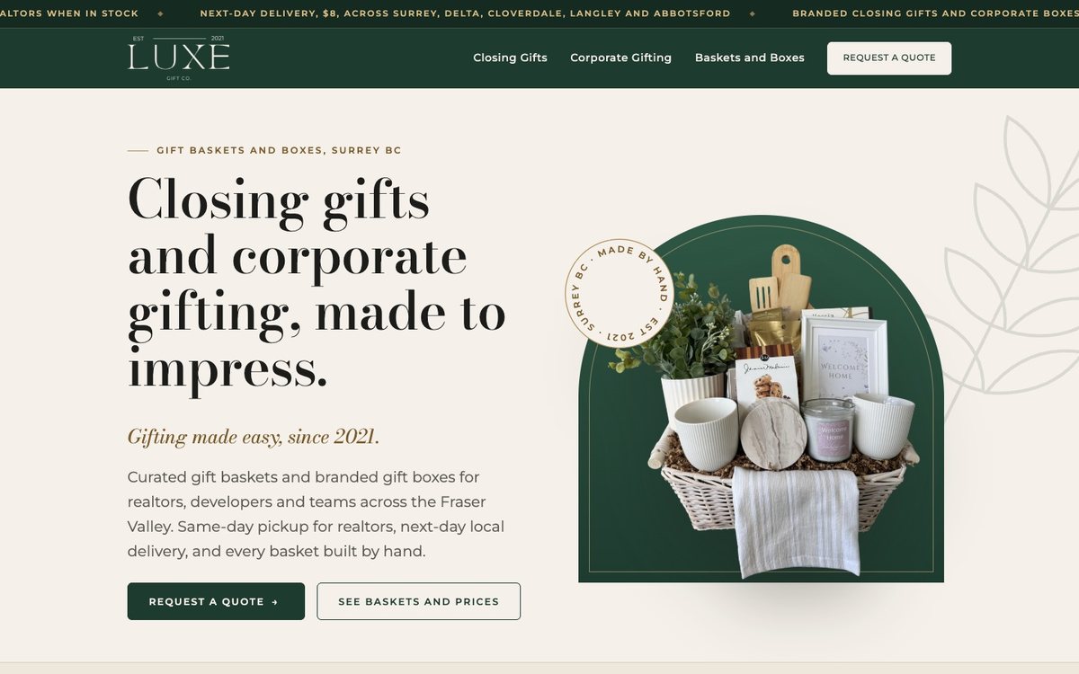 Luxe Gift Co. website